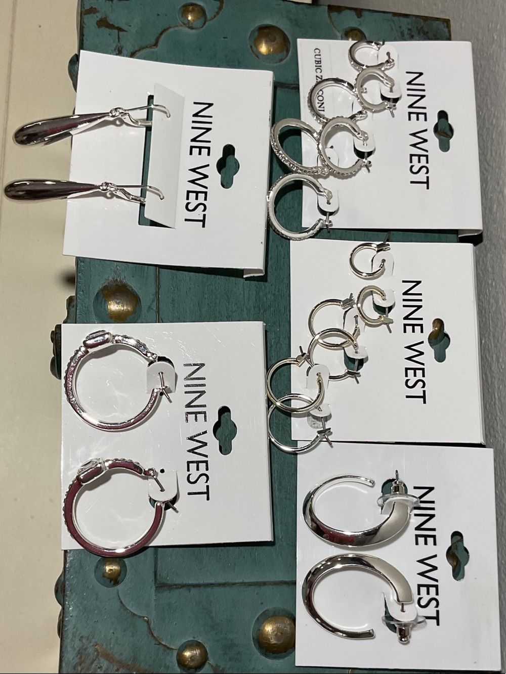 Nine West Polished Silver Hoop and Dangle Earring Set